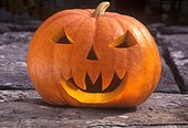 Decorated pumpkin-shaped face to celebrate Halloween