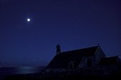 Full moon reflection on Saint They Chapel at Pointe du Van ; Age of the Moon : 18 days<br>Locality : Cleden-Cap-Sizun<br>17th century<br>Near the pointe du Van.