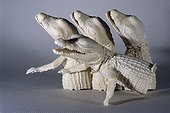 Polyurethane casts of a hatching crocodile ; From the time he was very young, he has dissected, sketched an sculpted<br/>everything he notices during his hikes. While completing studies in biology,<br/>he worked on perfecting his moulding and painting techniques. Today he serves<br/>art and natural history museums by restoring collections or making educational<br/>moulds and models. First he sculpts and models the subject. With the help of<br/>elastomers an resins, he then casts his creation. Next comes the most delicate<br/>phase : giving the animal or platn realistic, lifelike colors.<br/>Various techniques used in modeling. 