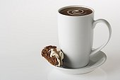 Cup of drinking chocolateand almond and chocolate biscoti
