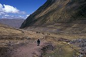 Persons on mountain path Cuzco Region Peru