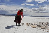 Salt harvest Salar Uyuni Altiplano of Bolivia