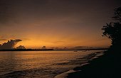Sunset on a sand beach French Guiana ; Locality: Awala-Yalimapo.