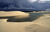 Landscape of dunes by the sea under stormy sky Brazil 