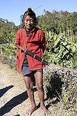 Nishi cheaf with Hornbill beak Headdress Arunachal Pradesh ; Place : Road to Ziro
