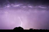 Lightning strike and intercloud lightning at night France ; Location: near Sancergues.