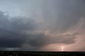 Lightning strike and intercloud lightning at evening France ; Location: Iguerande. 