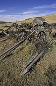 Farm machinery and barn abandoned Saskatchewan Canada