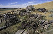 Farm machinery and barn abandoned Saskatchewan Canada
