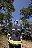 Fireman on patrol in the Coubre's Forest France ; Location: on the Arvert Peninsula<br>This forest was planted in the 19th century to limit the erosion of dunes: it is a coastal forest protection