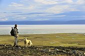 Naturalist and his dog Stanwell Fletcher Lake Somerset Island  ; Thawing on the lake 25% in summer 2008 <br>Character: Frederic Vernay <br>Dog: Sunshine <br>Watchdog of 18 months against the polar bears