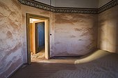 Inside room in Diamond ghost town Kolmannskuppe Namibia ; diamond town until 1956, abandoned almost over night in 1956