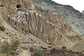 Village and monastery of Phuktal mountainside India  ; Accessible only by a mule-track 