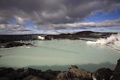 Geothermal lake of Blue Lagoon Iceland ; The discharge of hot water from power plant are used for spa, a place is very popular in Iceland near Reykjavik. 