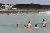 Spa in geothermal Blue Lagoon Iceland  ; The discharge of hot water from power plant are used for spa, a place is very popular in Iceland near Reykjavik.