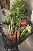 Vegteables in a bicycle basket