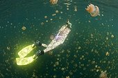 Woman in Jellyfish Lake Palau Micronesia