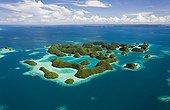 Aerial view of Rock Islands Palau Micronesia