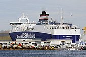 Ferry in the sea port of Nantes Saint-Nazaire France  ; Ferry carrying elements of the Airbus A 380 