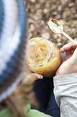 Child eating apple sauce