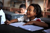 Schoolgirl listening in class Gangga Lombok Indonesia