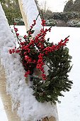 Christmas crown on a tree under snow