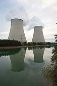 The Seine river and Nogent Nuclear Power Plant France ; Year built : 1981<br>Its two nuclear reactors develop a unit capacity of 1300 MW, producing about a third of the yearly electricity consumption of Île-de-France. Each cooling tower (air cooling) is 165 m high. 