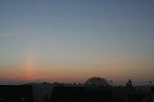 Sun pillar and Venus at sunrise