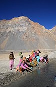 Zanskari women doing the dishes in the river India