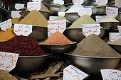 Spices on a stall in the bazaar of Shiraz in Iran