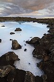Lava Field of Blue Lagoon Reykjanes Iceland ; Hot water at 39 ° C following the natural geothermal activity and whose color is due to the presence of silica 