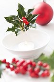Holly branches with berries Candle and Christmas Ball 