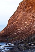 Flysch on Sakoneta Beach Spain ; Flysch: geological formation composed of fragments of sandstone or shale.