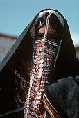 Bedouin woman wearing tradional wedding veil Sinai mountains