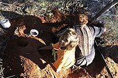 Honey ants gathering by Aboriginal ladies in Australia ; Warlpiri Aborginal community of Alice Spring