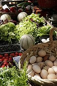 Fruits and eggs on a stall in a market