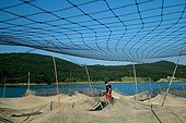 Fish farm life in Lake Montbel Pyrenees France 