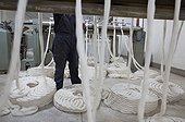 Alpaca wool spinning in crude workshops Coproca Bolivia
