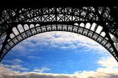 Structure of a metal arch of the Eiffel Tower Paris France ;  