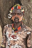 Portrait of a Karo man with body and facial paintings, Omo river valley, Southern Ethiopia, Africa