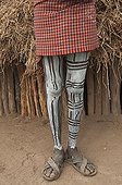 Painted legs of a Karo Man, Omo river valley, Southern Ethiopia, Africa