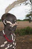Karo man with body and facial paintings, Omo river valley, Southern Ethiopia, Africa