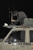 Antenna for satellite radio collars Lions Namibia ; Philip (Flip) Stander, veterinarian for the NGO "Desert Lion".
