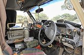 Vehicle of a veterinarian of an NGO working in Namibia ; Philip (Flip) Sander, veterinarian for the NGO "Desert Lion", works in the northwest of the country. Here, his vehicle office laboratory. 
