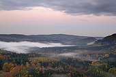 View from the Schramm Stones over Nassen Grund, Elbe Sandstone Mountains, Saxon Switzerland, Saxony, Germany, Europe