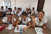 Schoolboys in uniform at a school in Phnom Penh Cambodia ; Visit with Michel Rémillon school PSE for a child's smile