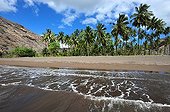 Black sand beach of Hanamenu Hiva Oa Marquesas Polynesia ; Hiva Oa is famous thanks to Paul Gauguin and Jacques Brel who came here to be quiet.