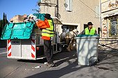Garbage collection by using horse-drawn Provence France