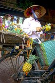 Fruit pedlar on a bike at Hanoï in Vietnam