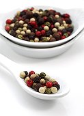5 berries pepper in spoon in studio
